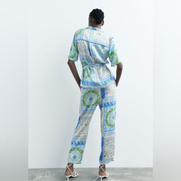 ZARA BOHO PAISLEY BELTED PRINT BLOUSE - Picture 5 of 9